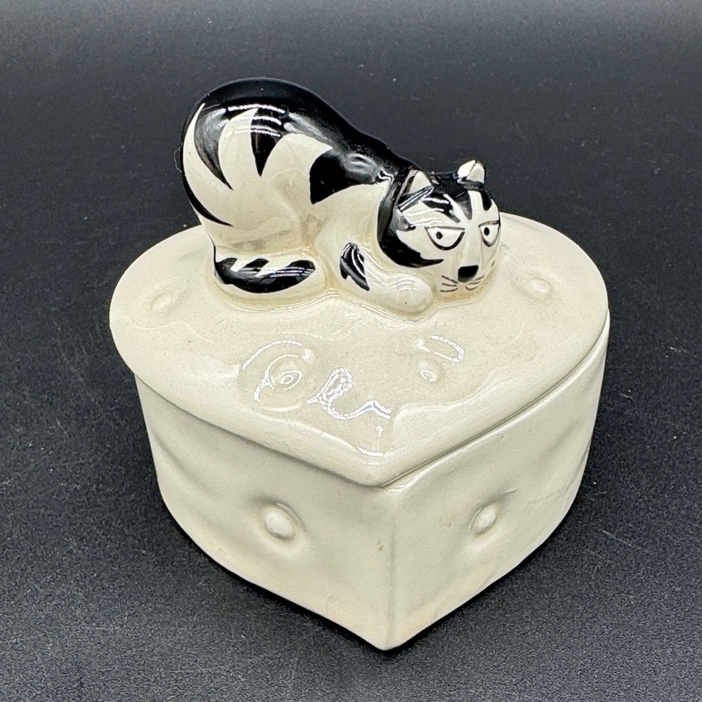Tom Cat Trinket Jar Black Striped Cat Kitty Japan Takahashi Vintage
